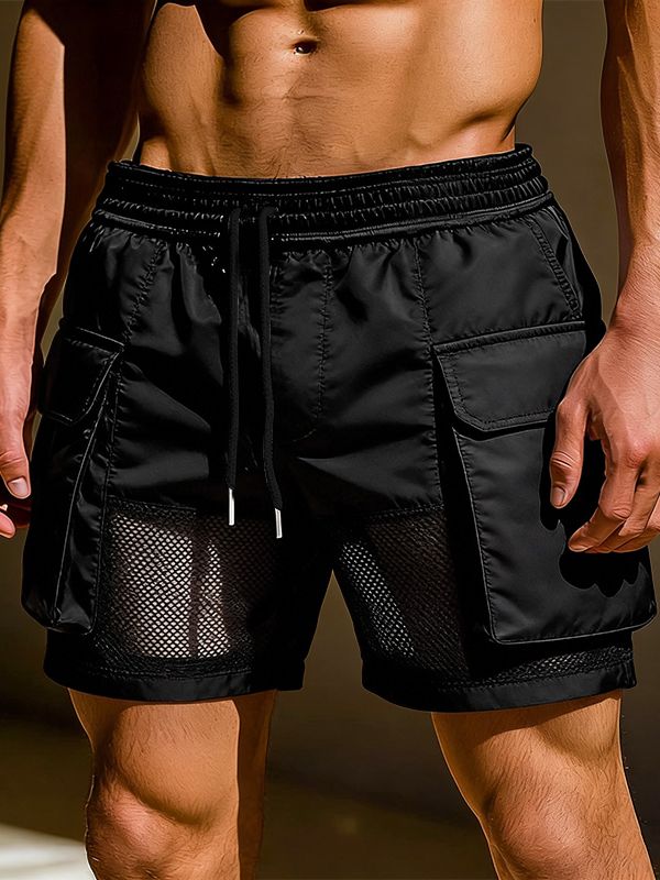 Men's Avant-Garde Mesh-Paneled Cargo Utility Short SKUL63140 - Black / S