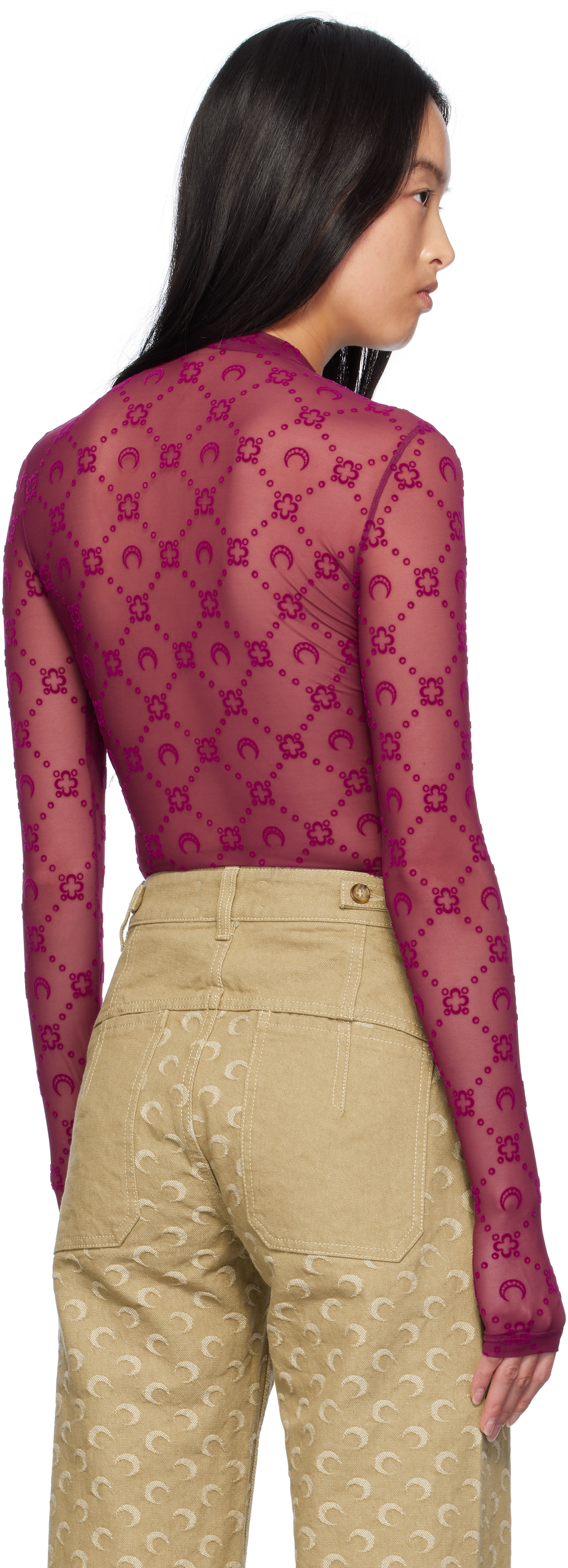 Marine Serre Purple Moonogram Mesh Flock Second Skin Top