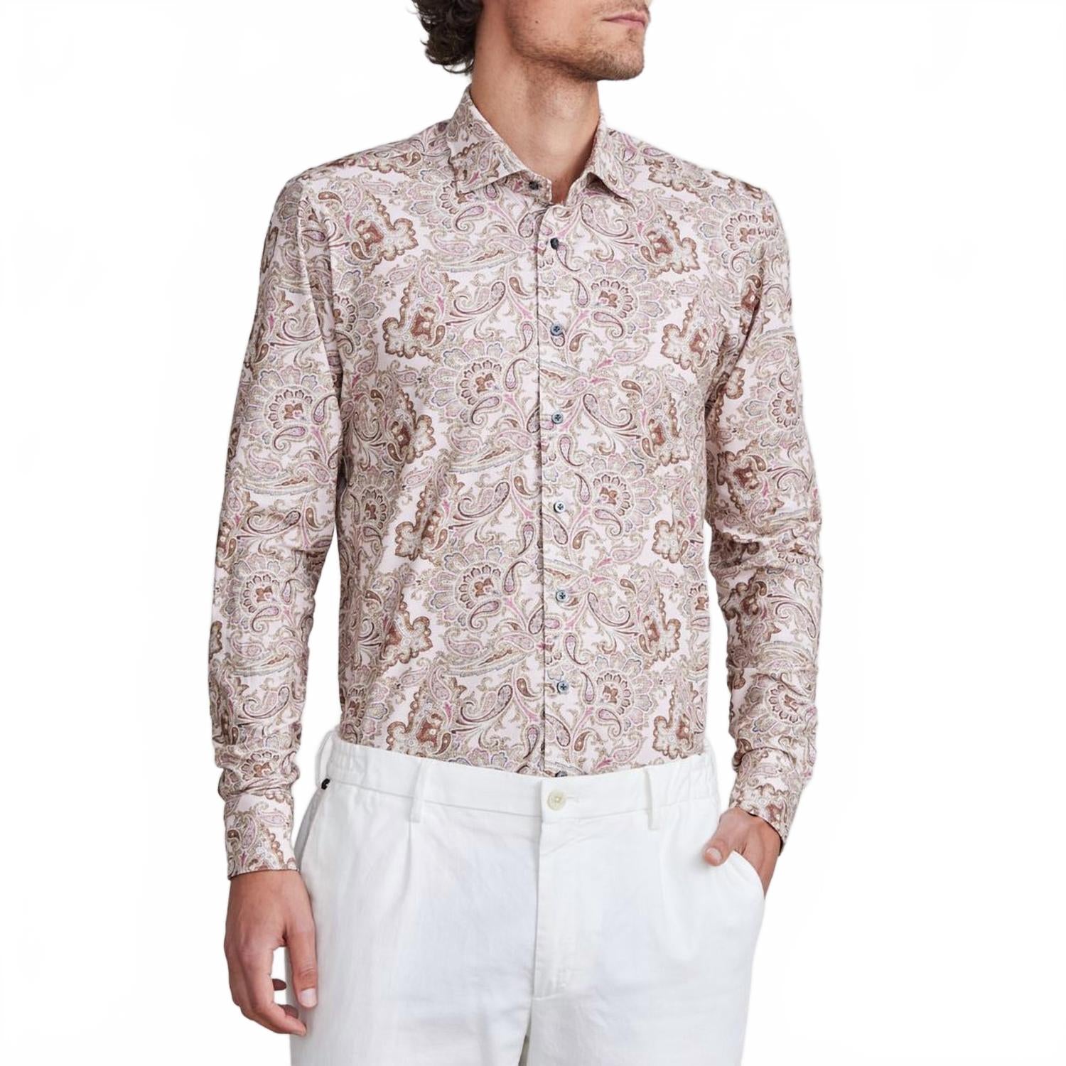 Byron Paisley Print Flex Knit Shirt In Medium Pink