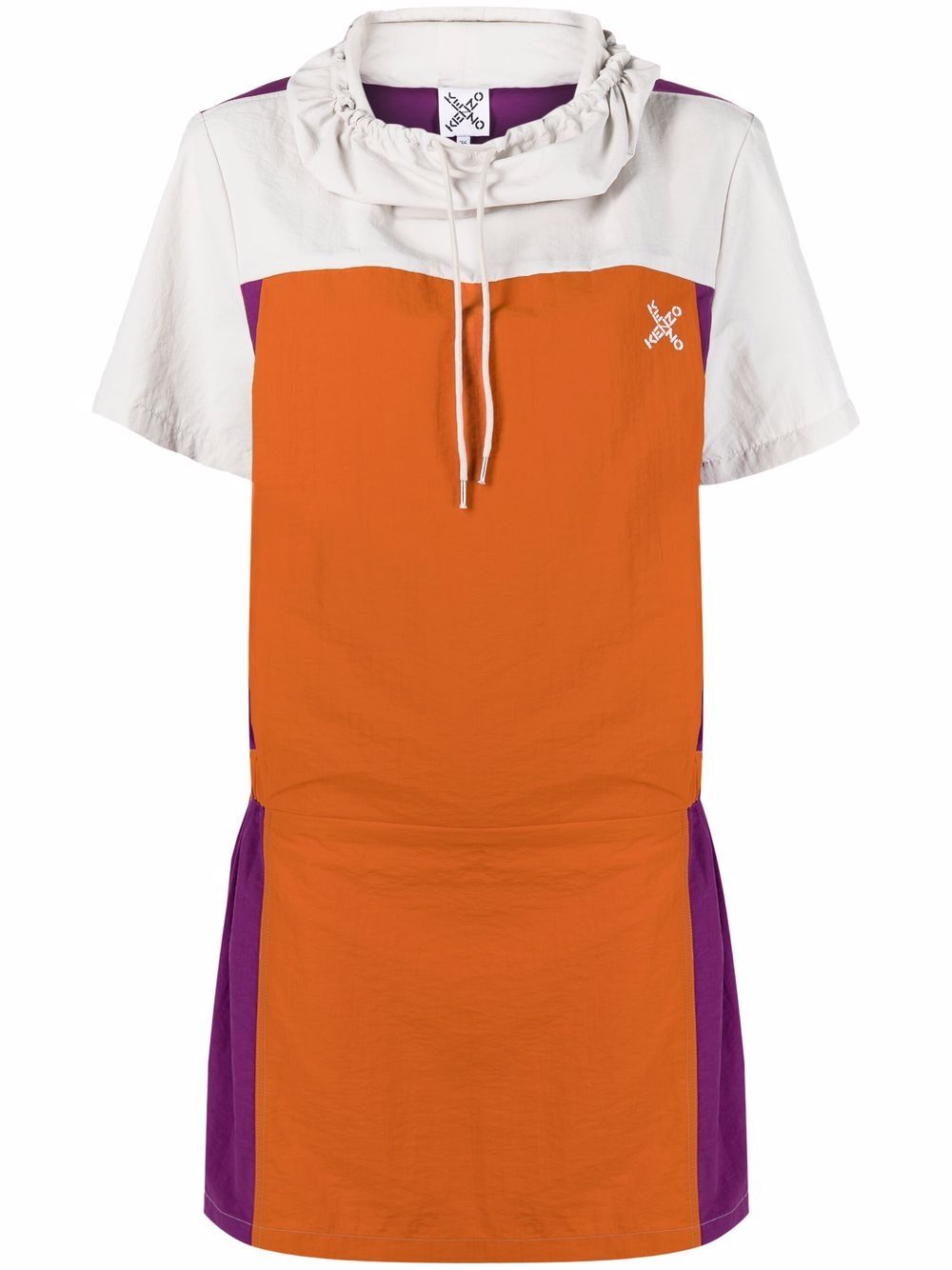 Colourblock drawstring-collar dress - Orange