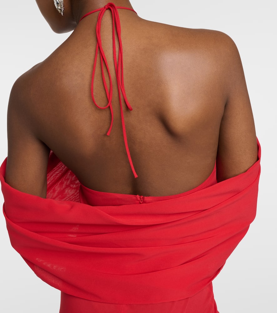 Floral-appliqué silk blend gown