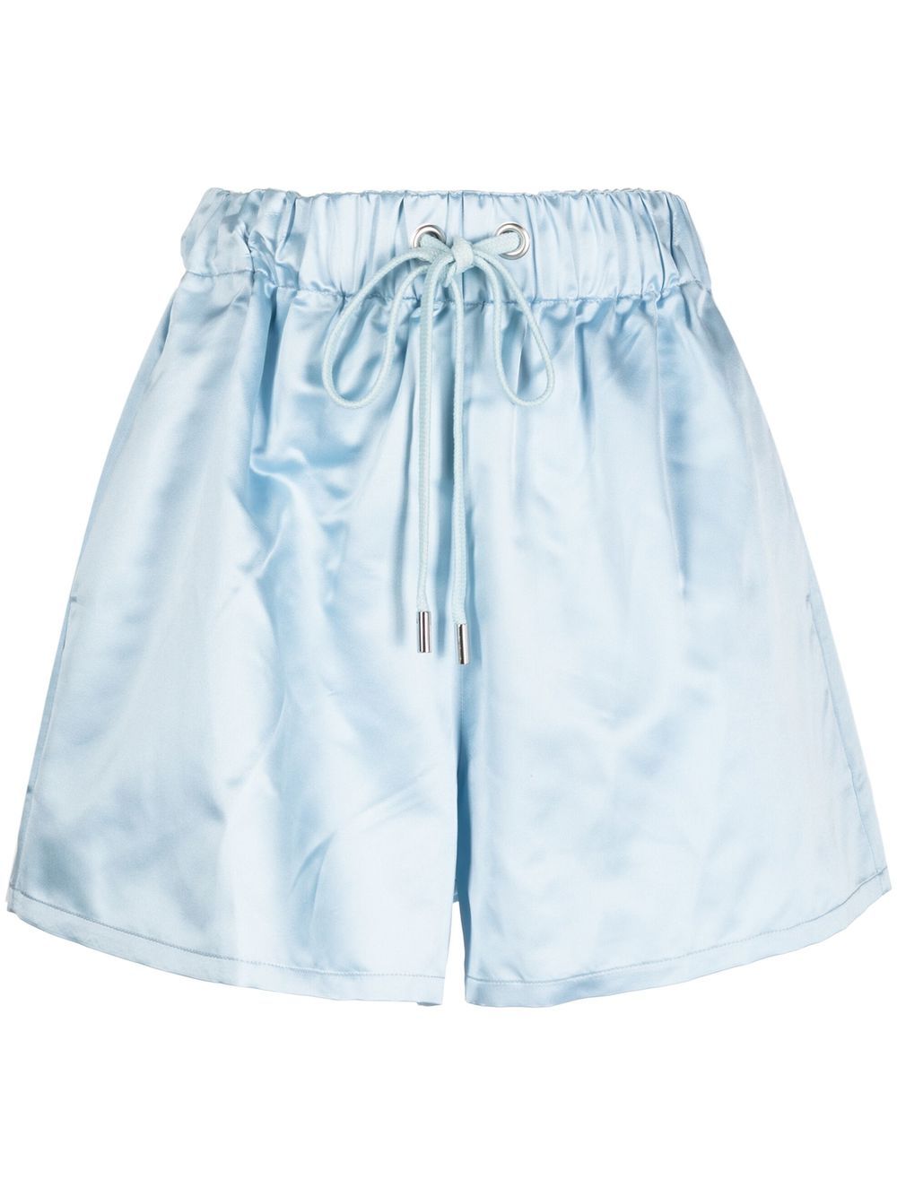 Elasticated high-waisted silk shorts - Blue