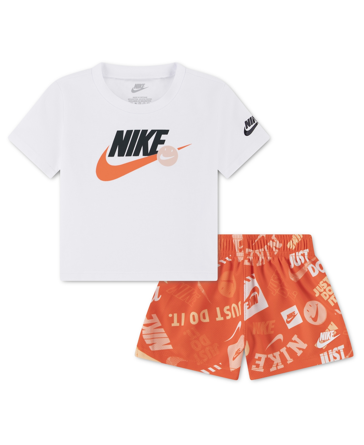 Baby Boys' Crewneck T-Shirt and Printed Shorts, 2-Piece Set - White/Turf Orange
