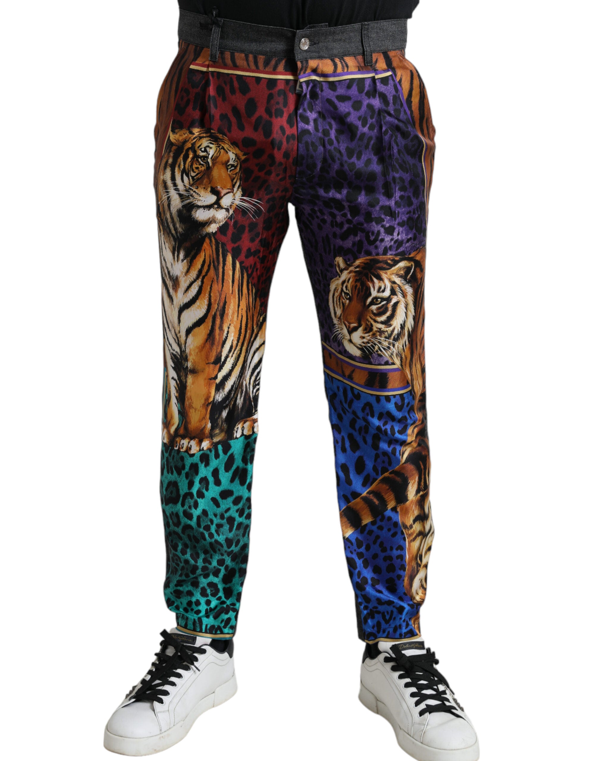 Tiger-Print Silk-Blend Jeans — Multicolor