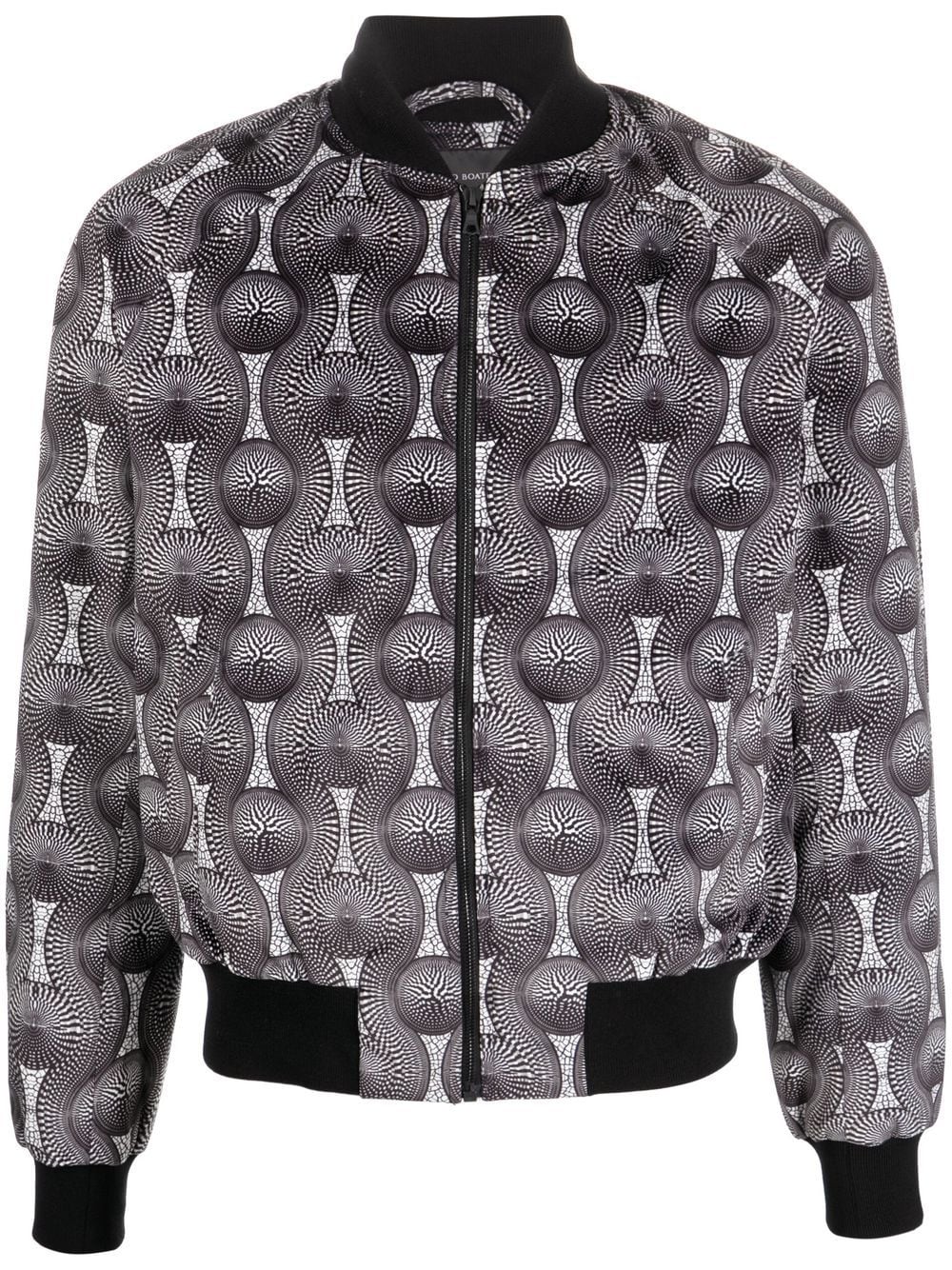 Geometric-Print Silk Velvet Jacket — Black