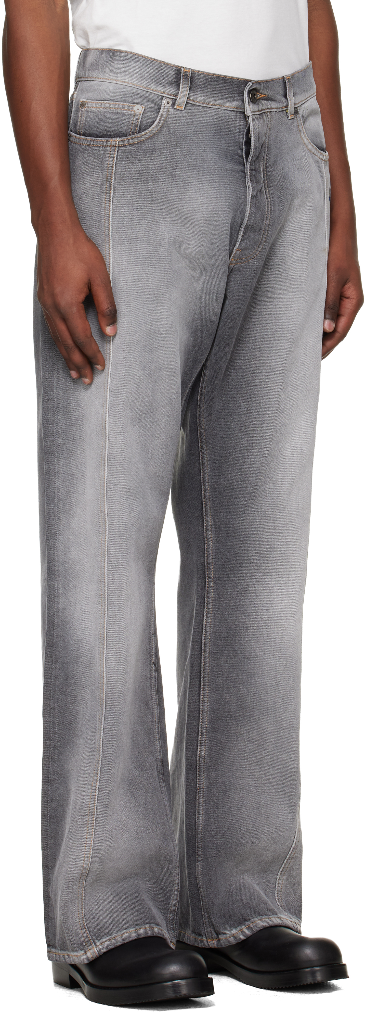 Gray Slanted Seam Relax Jeans