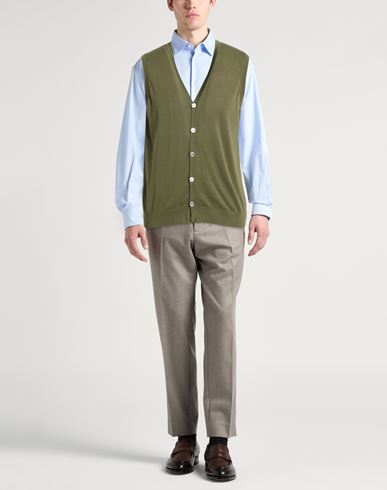 Man Cardigan Military green Size 40 Cotton