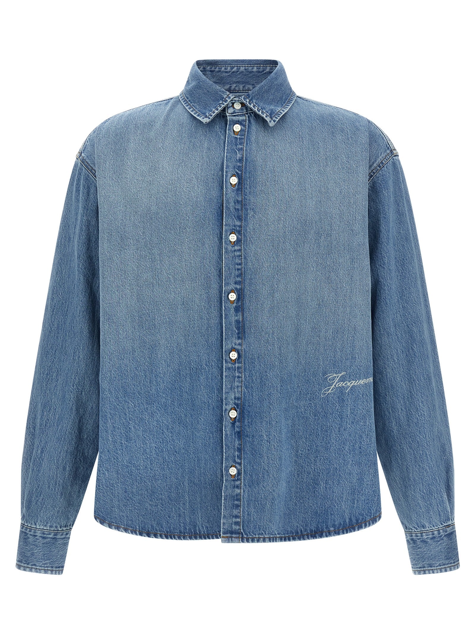 Logo-Intarsia Denim Shirt — Blue