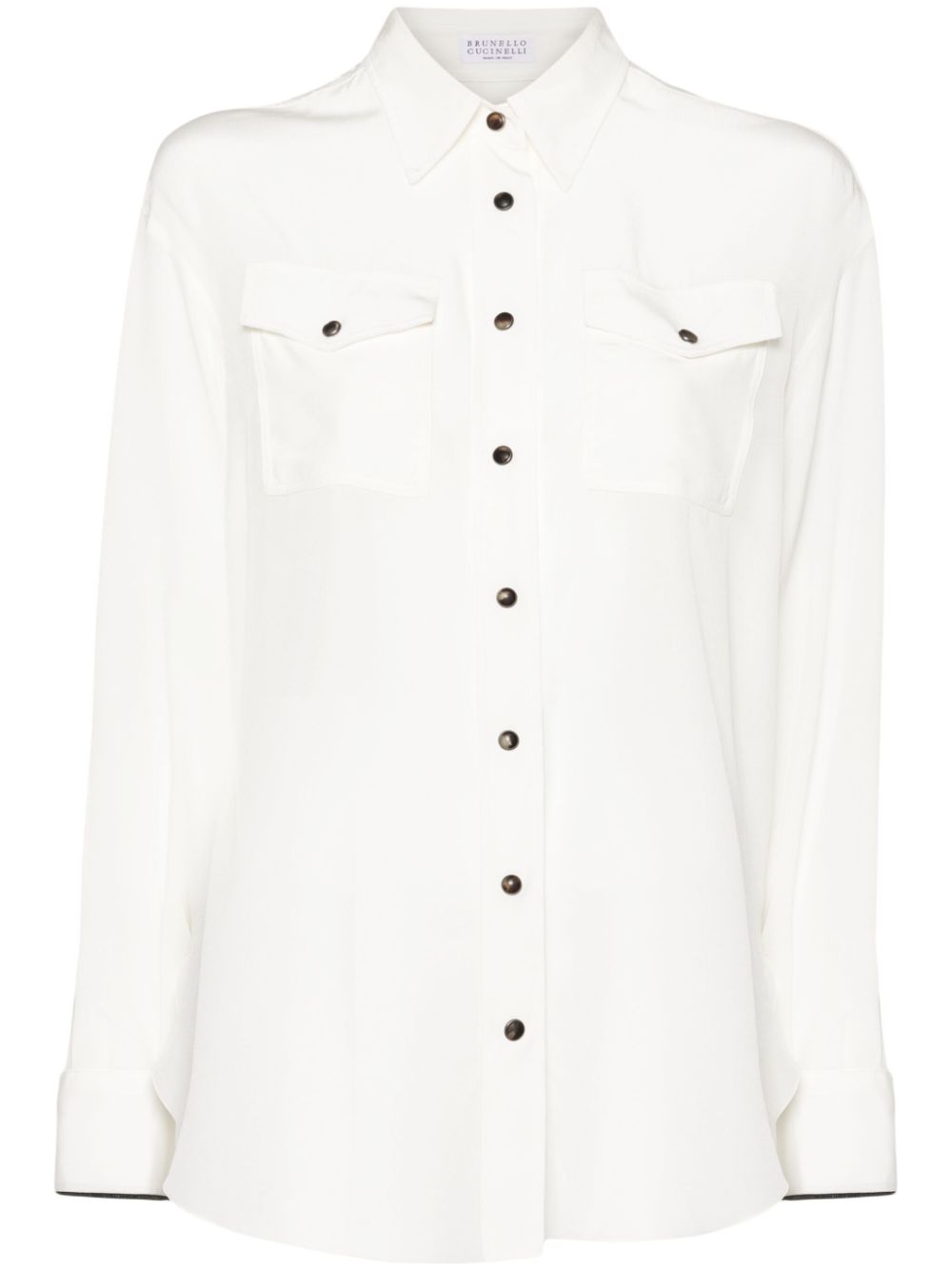 Chest-pockets silk shirt - Neutrals
