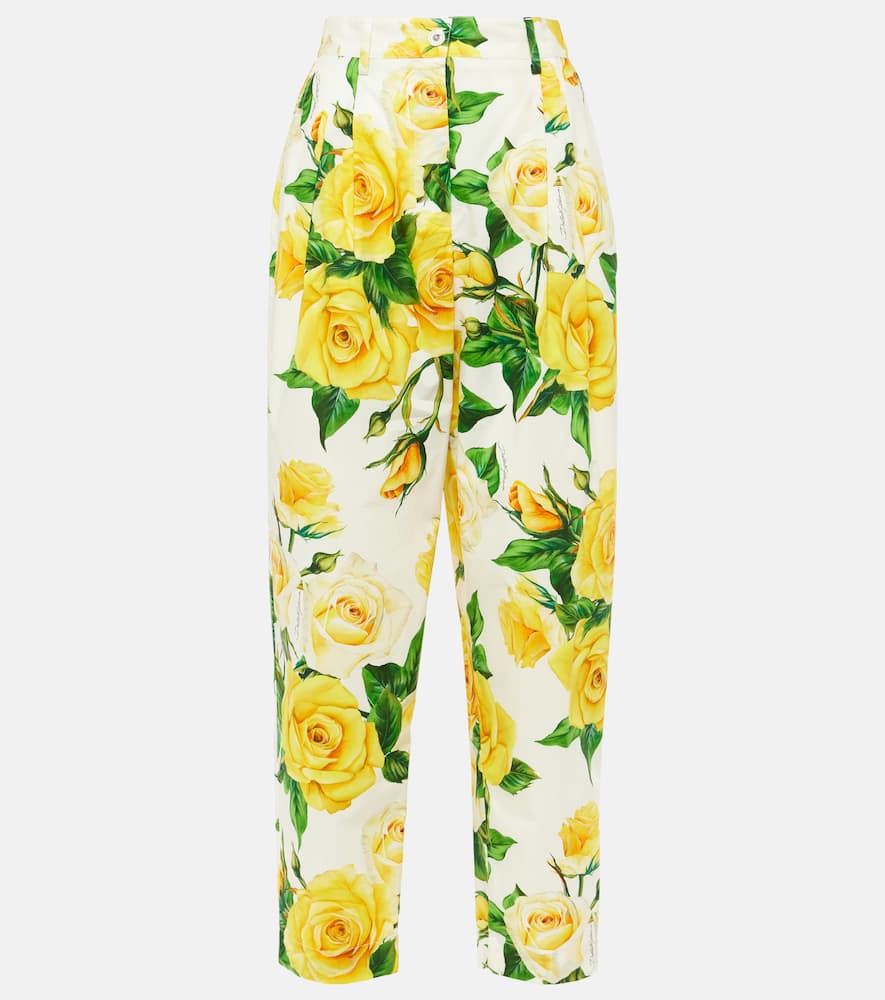 Floral high-rise cotton cropped pants