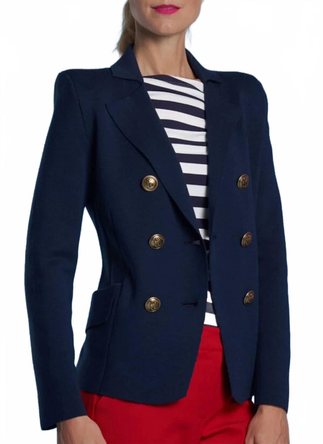 Double-Breasted Knitted Jacket With Buttons In Navy