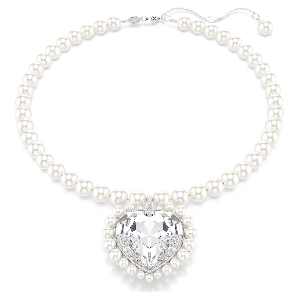 Ariana Grande x necklace, Crystal pearl, Heart cut, Heart, White, Rhodium plated