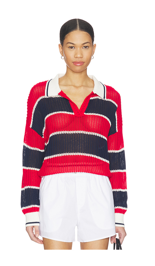 525 America Alexa Rugby Stripe Polo Pullover in Red,Navy. - XS also in S, M