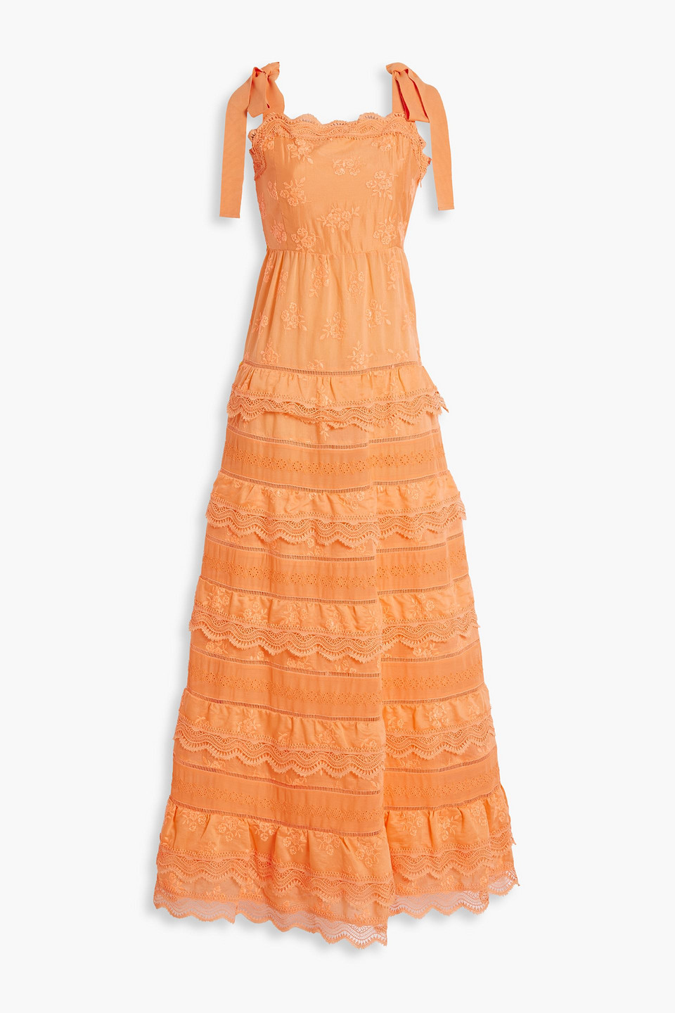 Alice Olivia - Vega tiered embroidered Lyocell-blend voile maxi dress - Orange - US 0