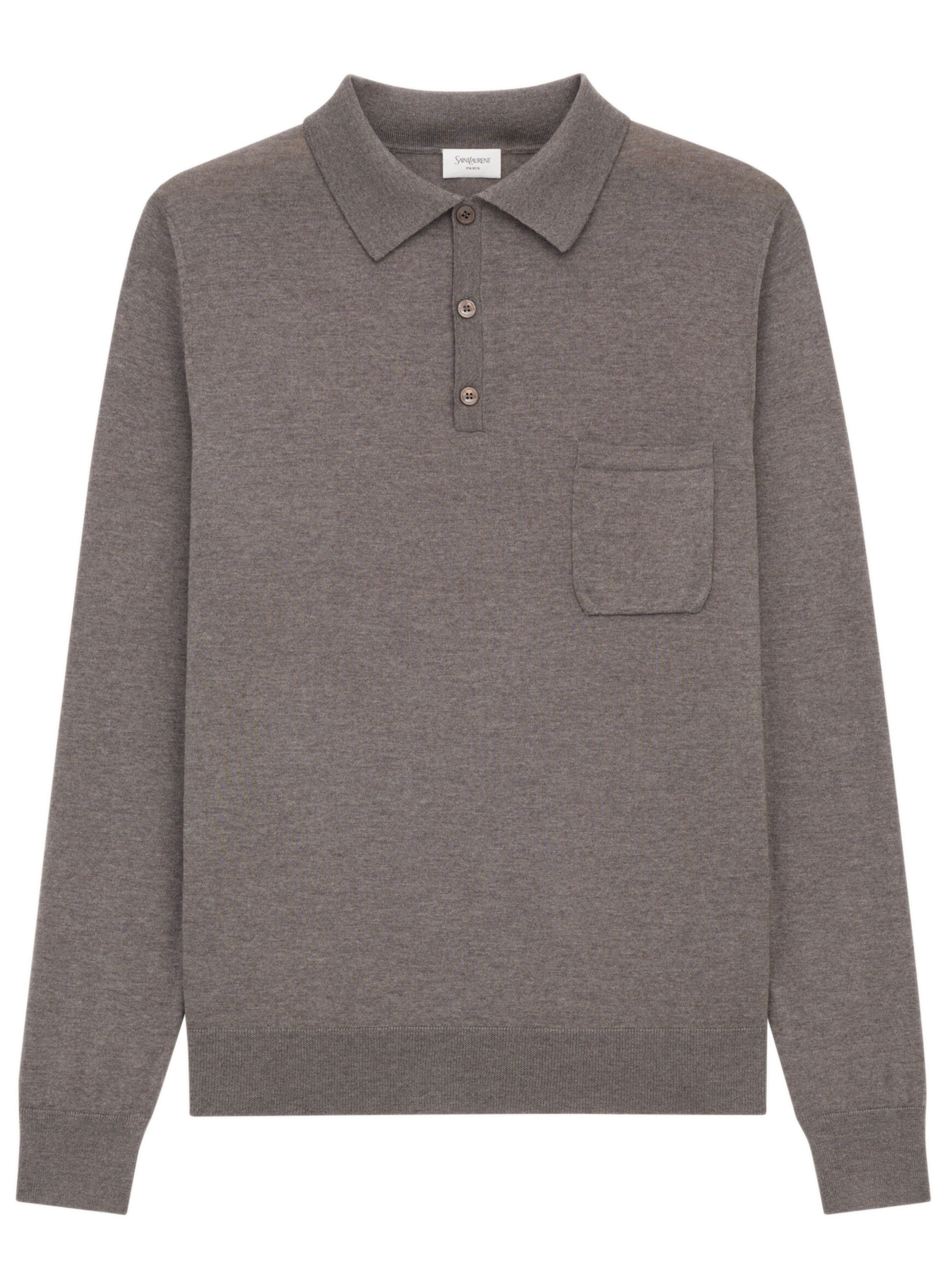 Men's Long-Sleeved Polo Shirt with Ribbed Cuffs and Chest Pocket
