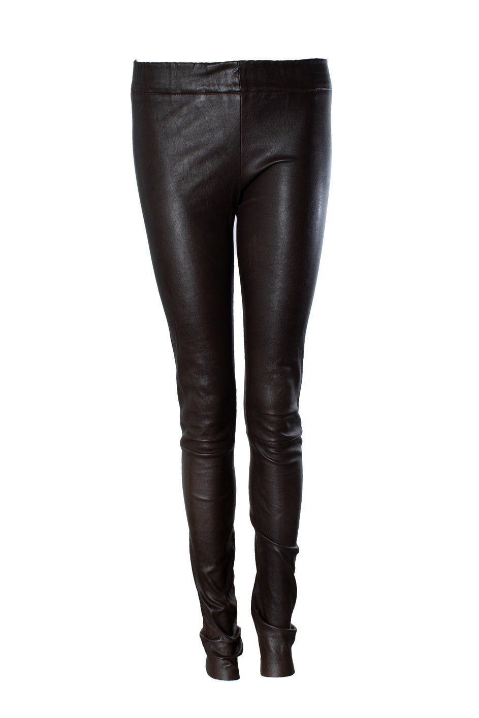, dark brown leather leggings