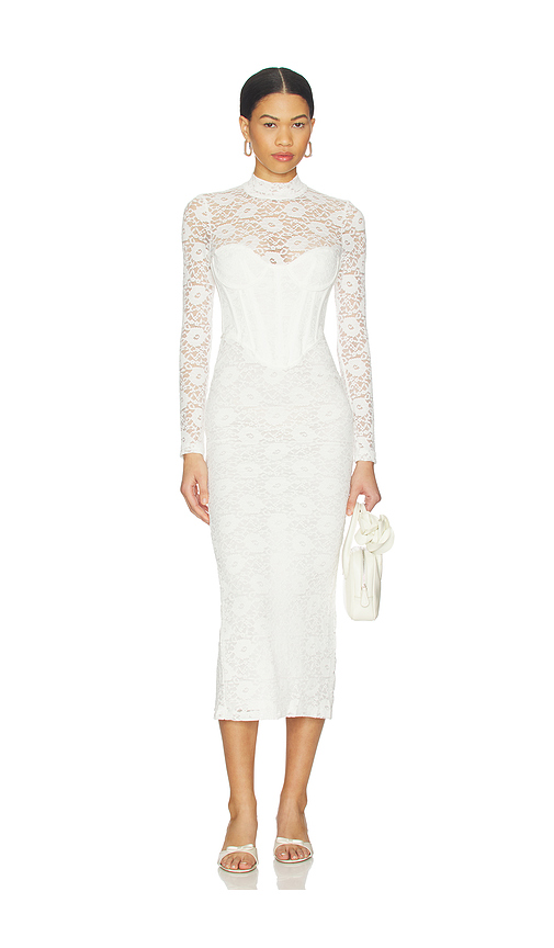 Bardot Carmen Lace Corset Midi Dress in Orchid White. 8 also , 4