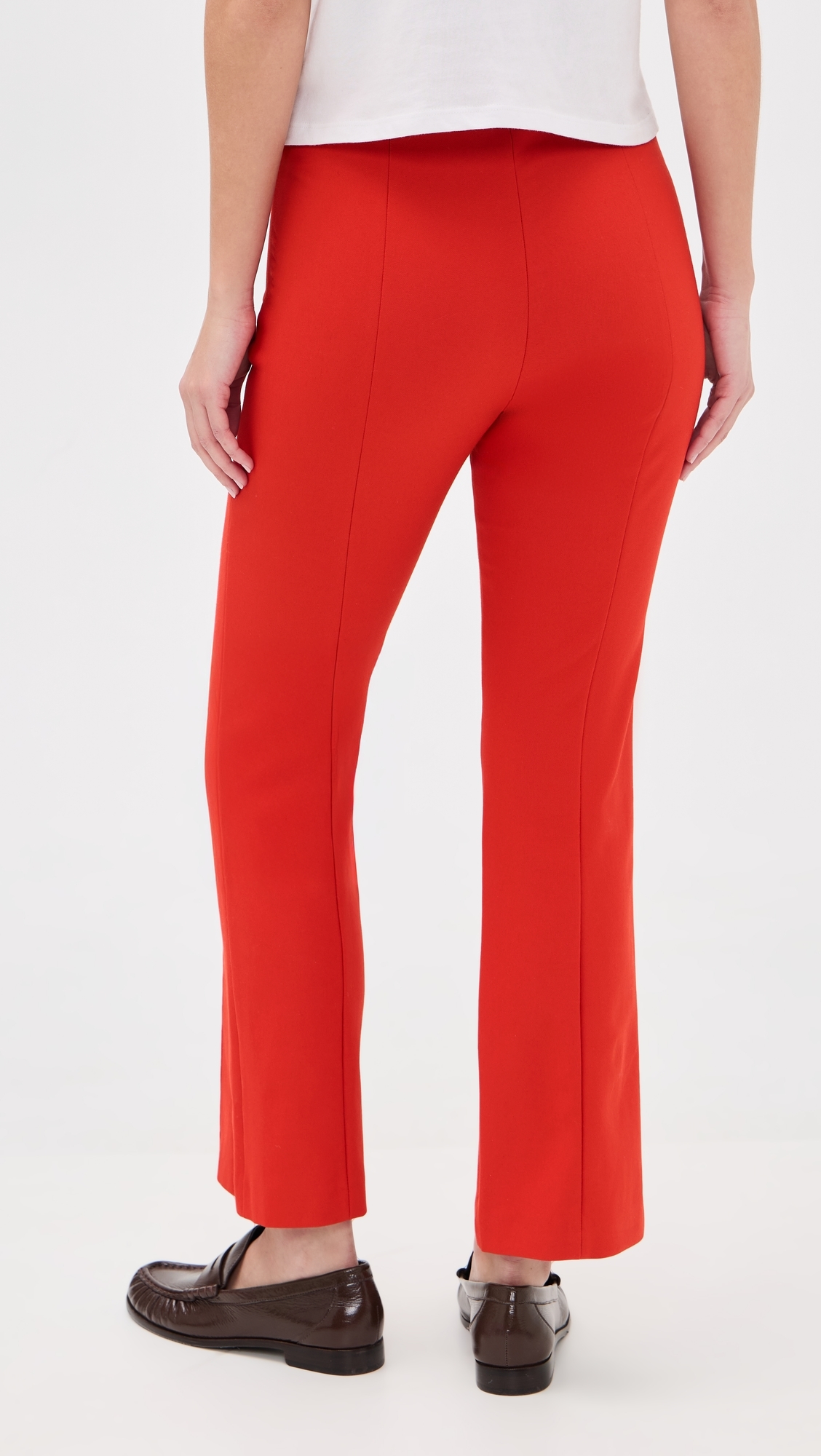 Mid Rise Pintuck Crop Flare Pants Dk Poppy