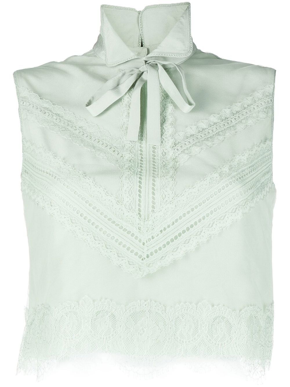 Lace-trim mulberry-silk vest - Green