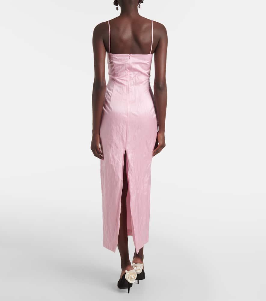 Floral-appliqué cotton-blend bustier dress