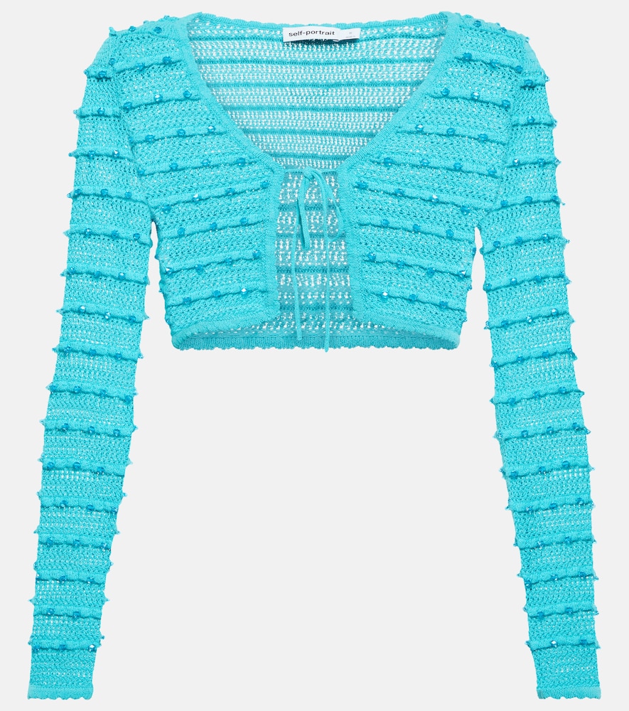 Self-Portrait Embellished striped knit cardigan