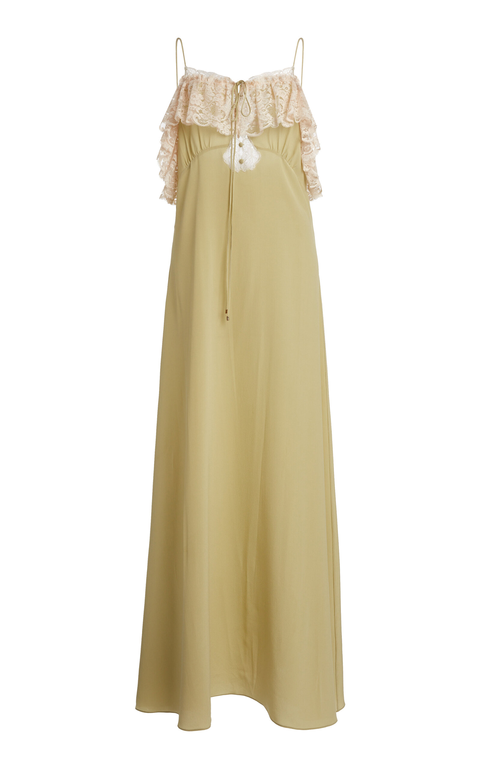 Lace-Trimmed Silk Crepe De Chine Maxi Dress - Moda Operandi