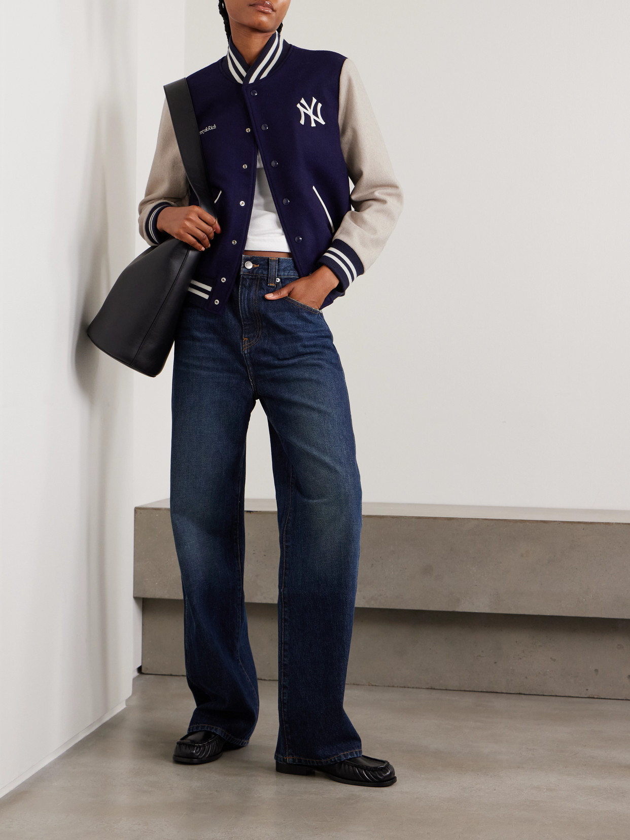 + New York Yankees Champions Embroidered Wool-felt Bomber Jacket - Blue