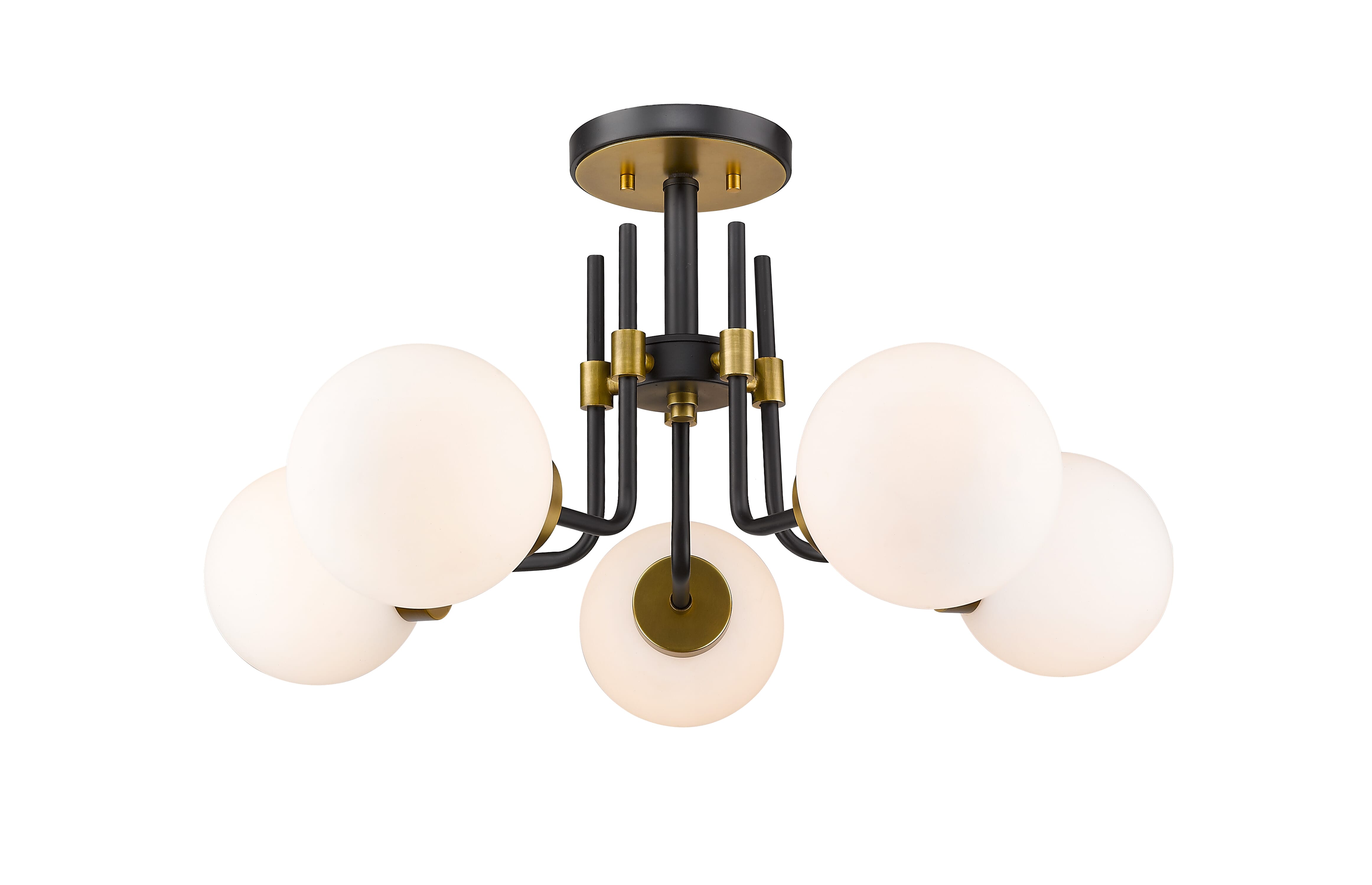 Parsons 5-Light Semi Flush Mount Ceiling Light In Matte Black With Olde Bra