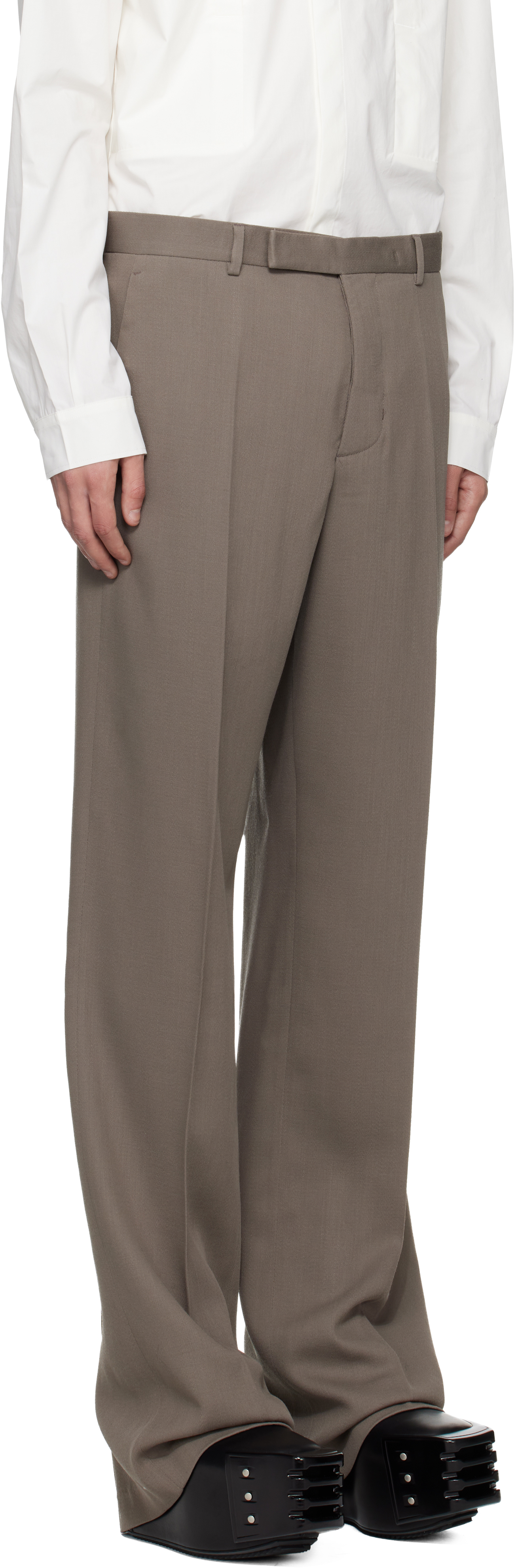 Gray Temple Twisted Wool Tailored Dietrich Trousers