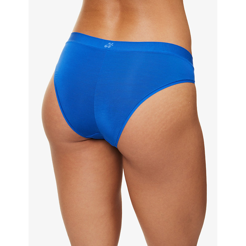 Womens Blue Everyday Mid-rise Stretch-woven Briefs