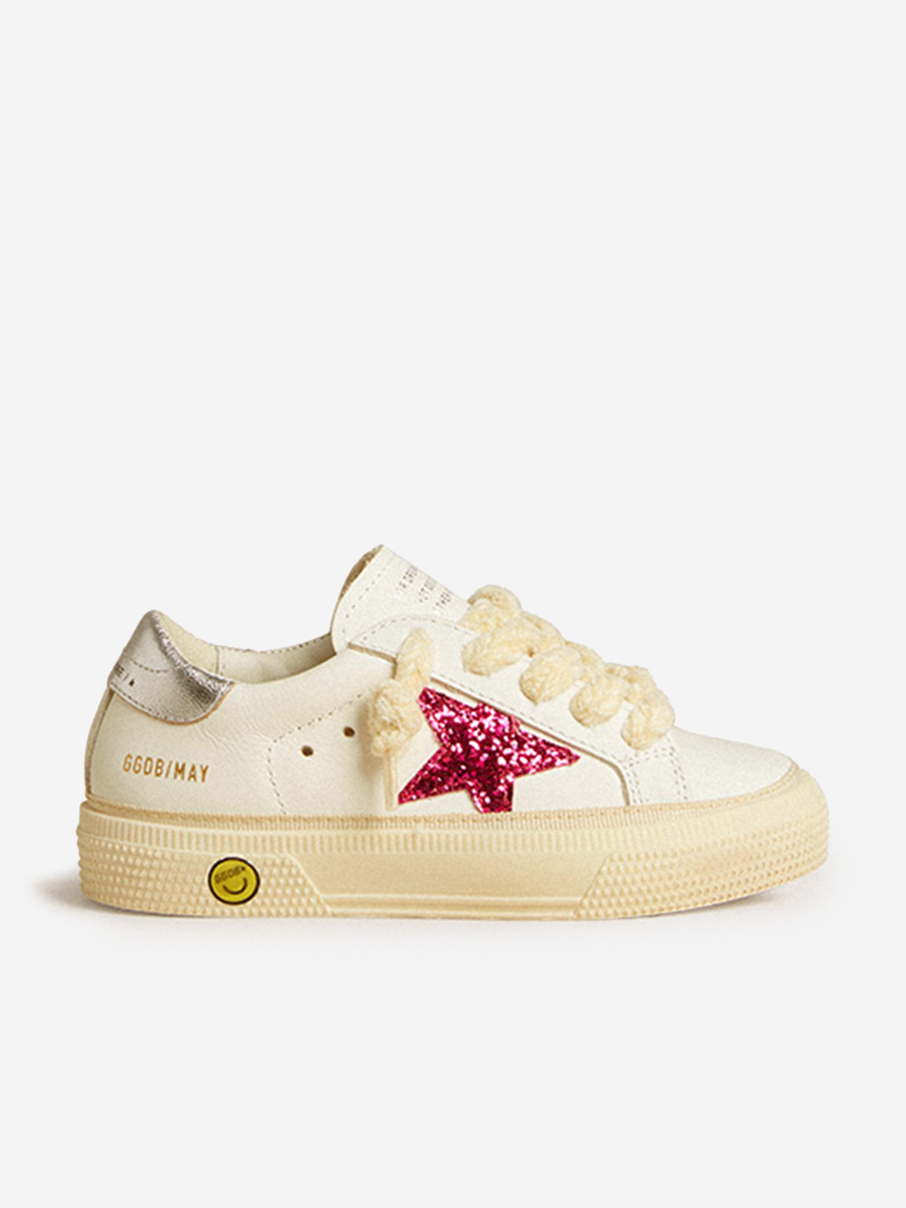 Golden Goose Girls Leather and Glitter Star May Trainers in White EU 30 UK 12