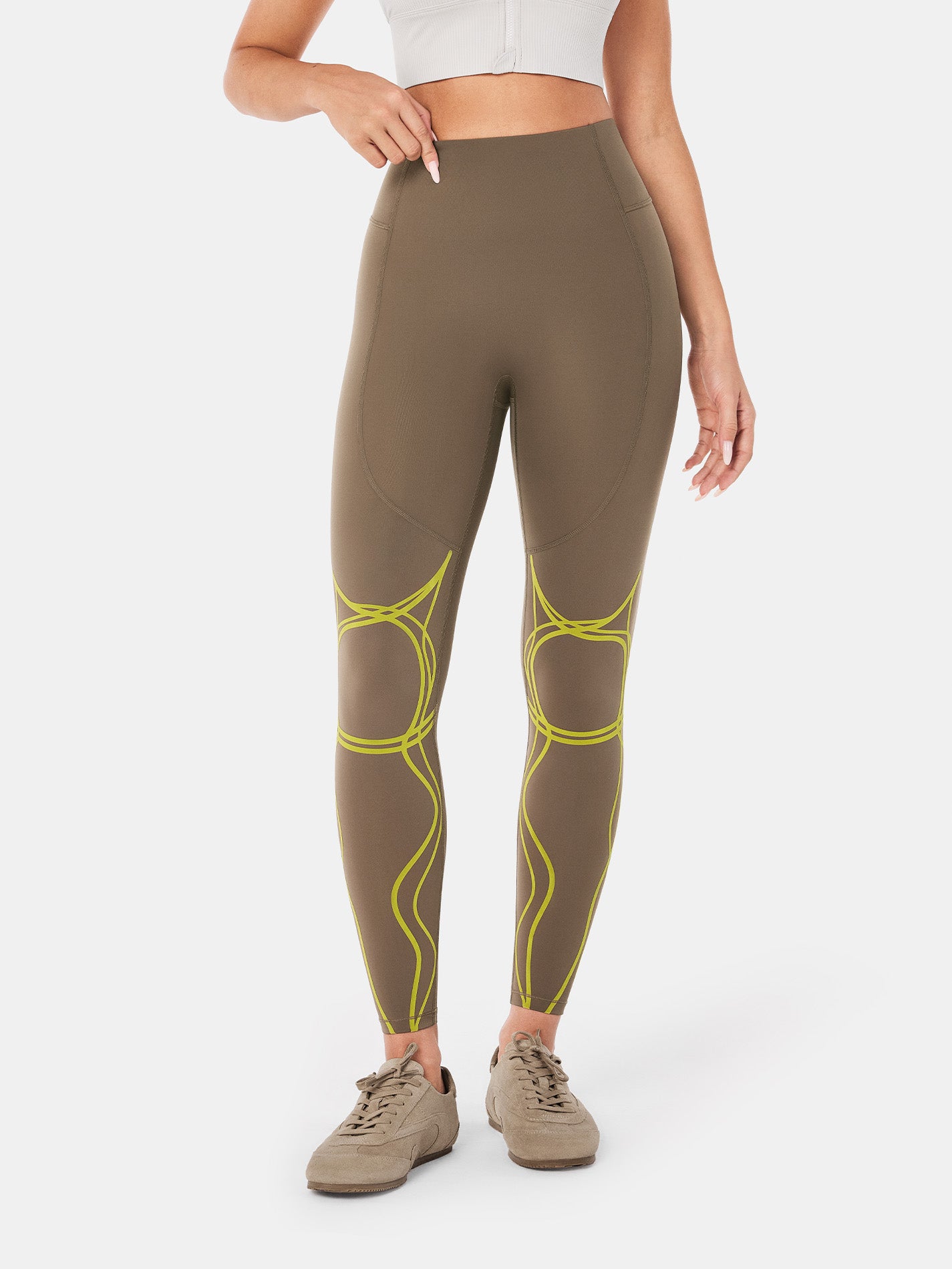 Body Sculpt Two Way Temp Leggings Reversible Wear - Mushroom Dust/Yellow Moon