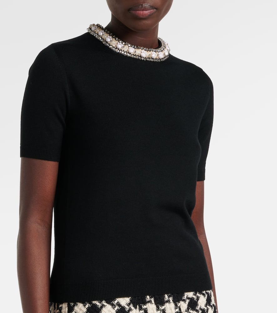Embroidered virgin wool top