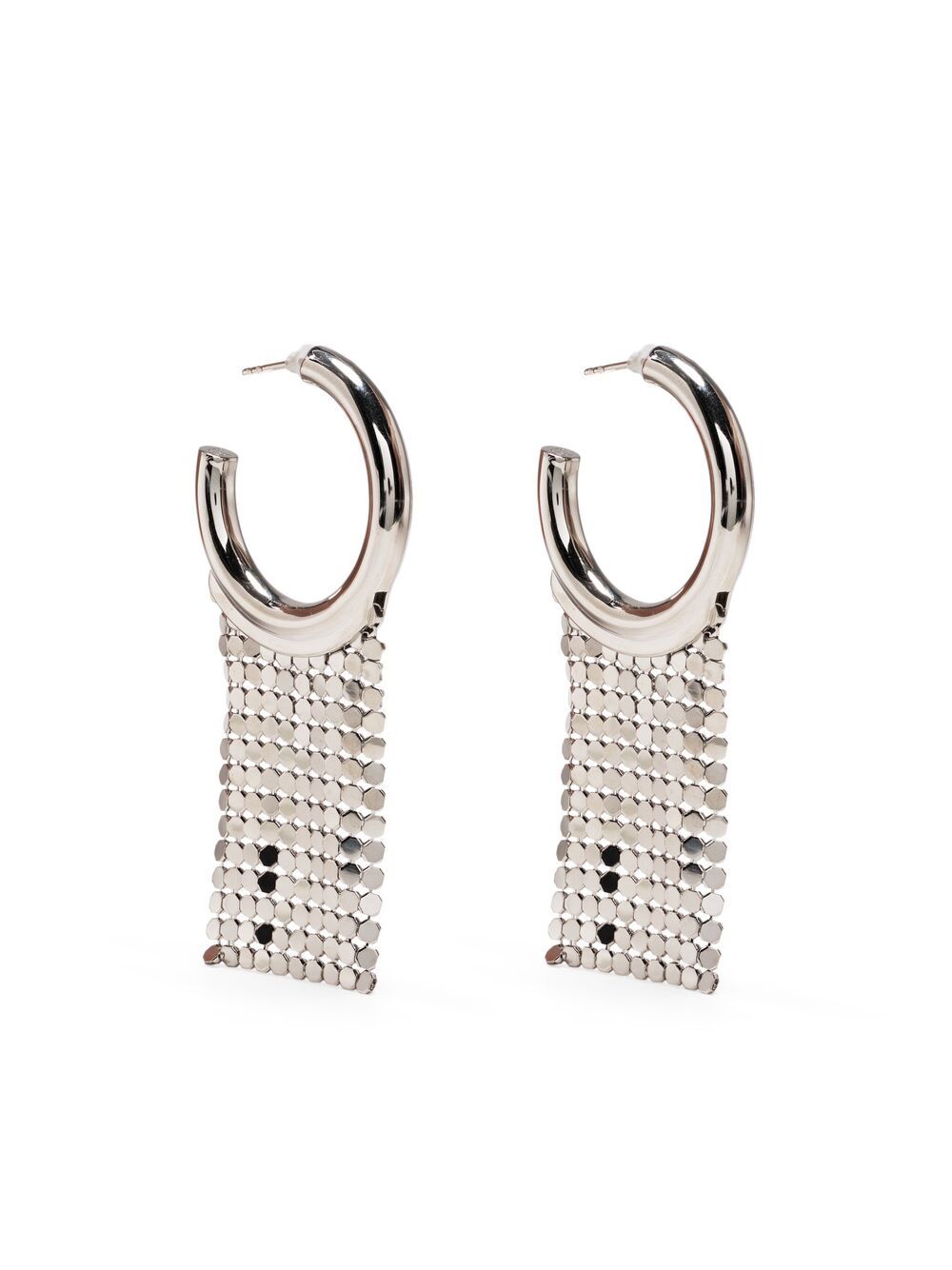 Mesh-trimmed hoop earrings - Silver