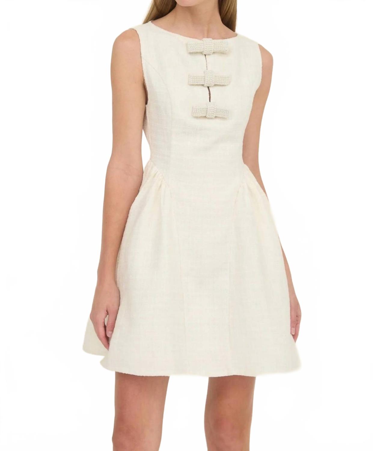 Tweed Bow Mini Dress In Ivory