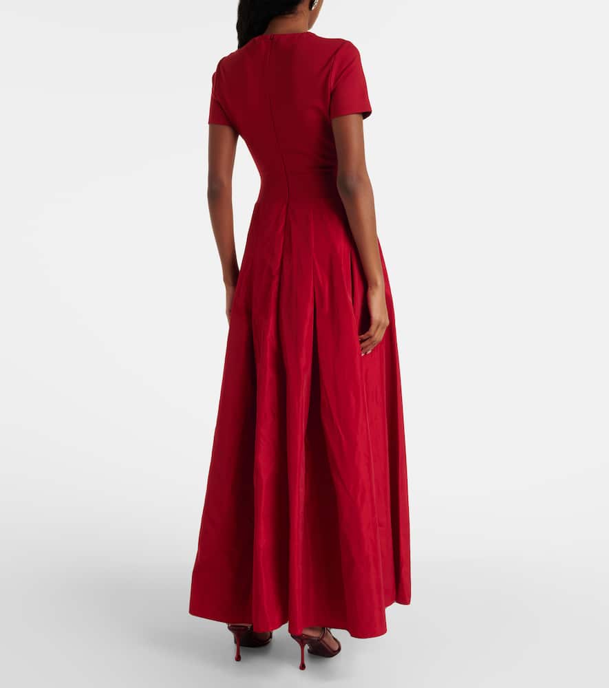 Pleated ponte and grosgrain maxi dress