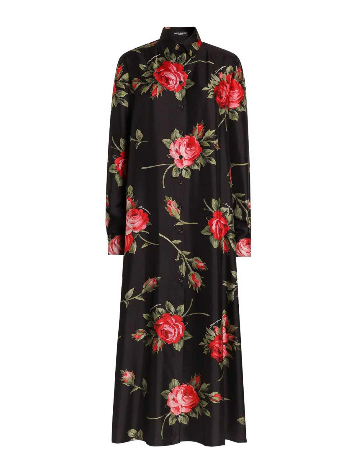 Rose Bouquet Print Twill Long Dress