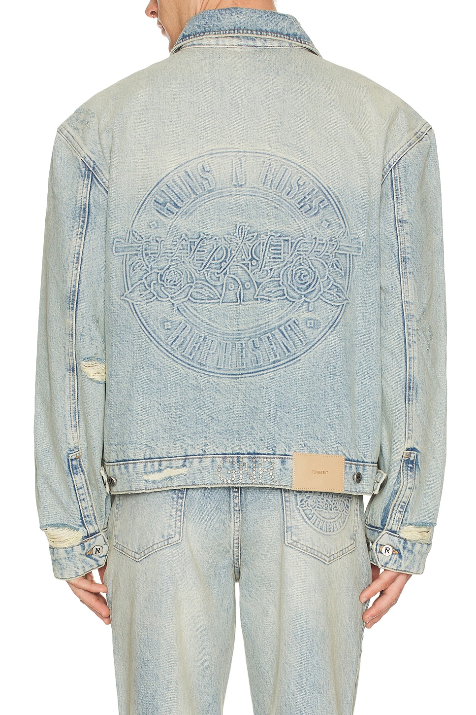REPRESENT x Guns N' Roses Denim Jacket in Light Vintage Blue - Blue. L also in M, XL/1X