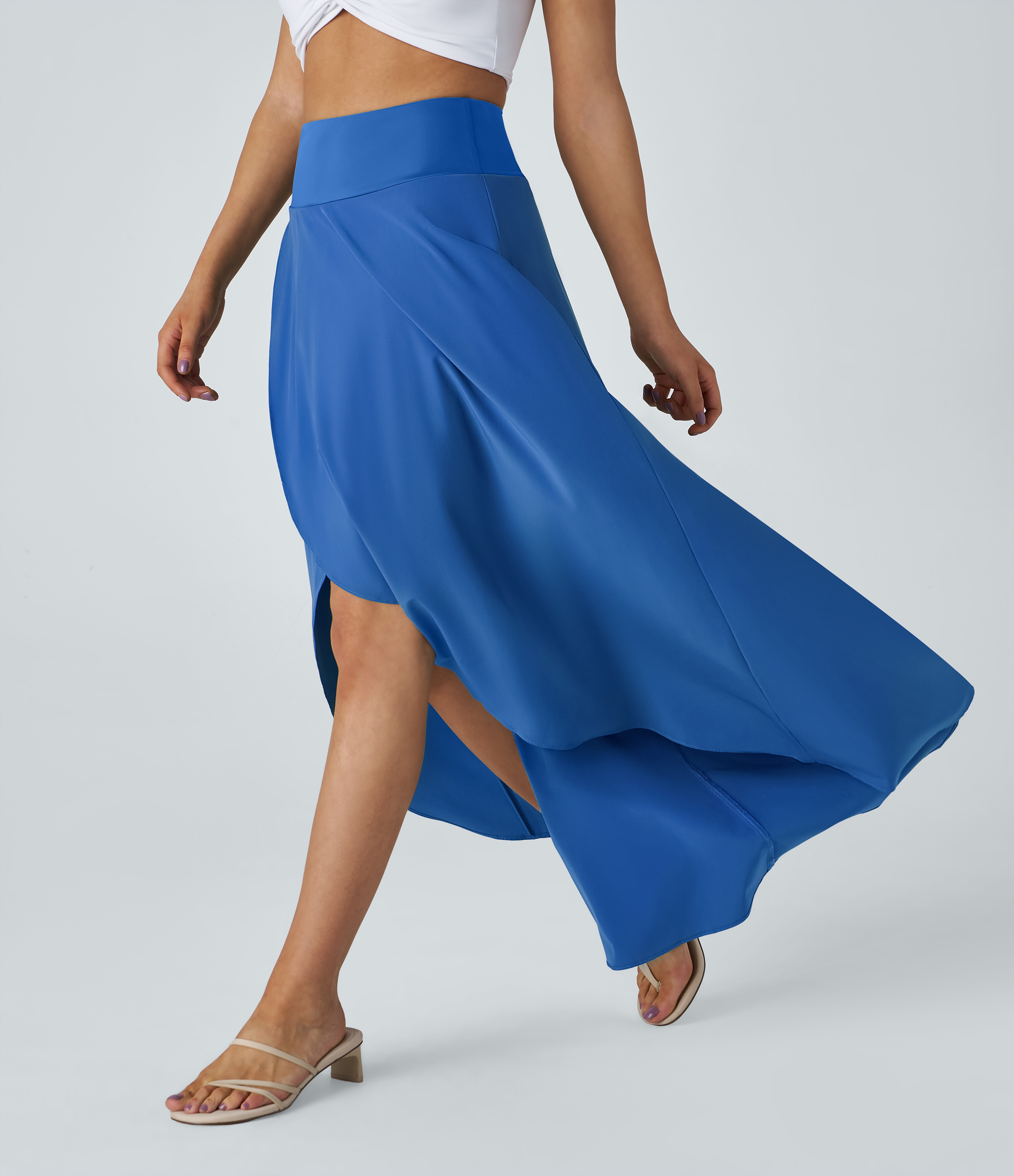 Breezeful™ High Waisted High Low Ruffle 2-in-1 Flowy Quick Dry Casual Regular Maxi Skirt  - Nebulas Blue