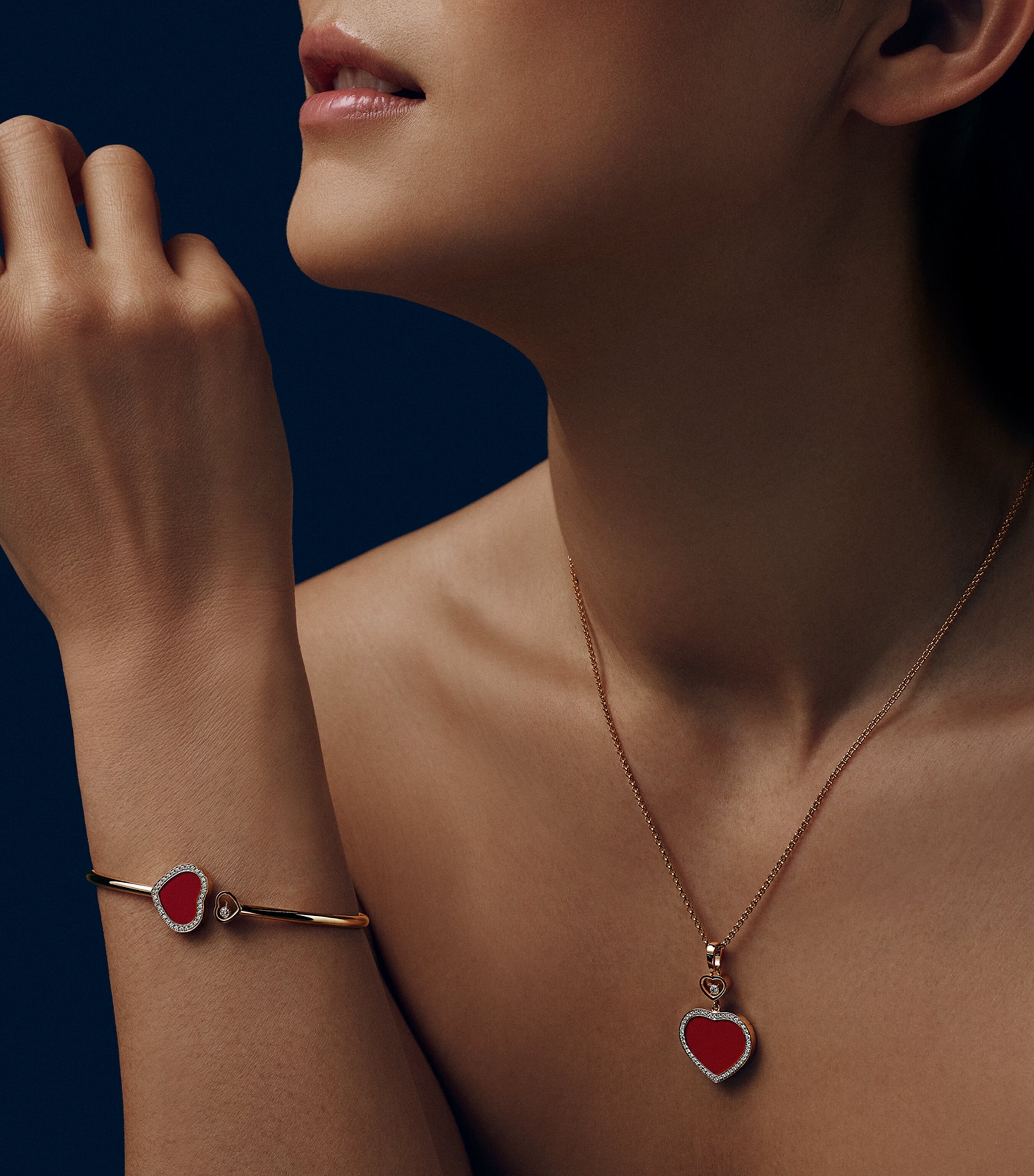 Rose Gold, Diamond and Red Stone Happy Hearts Bangle