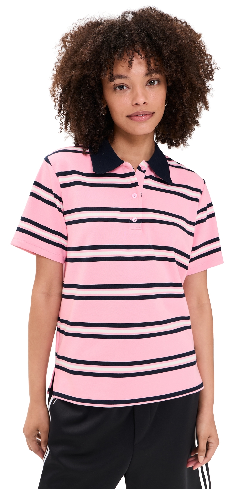 Stripe Short Sleeve Knit Top Pink