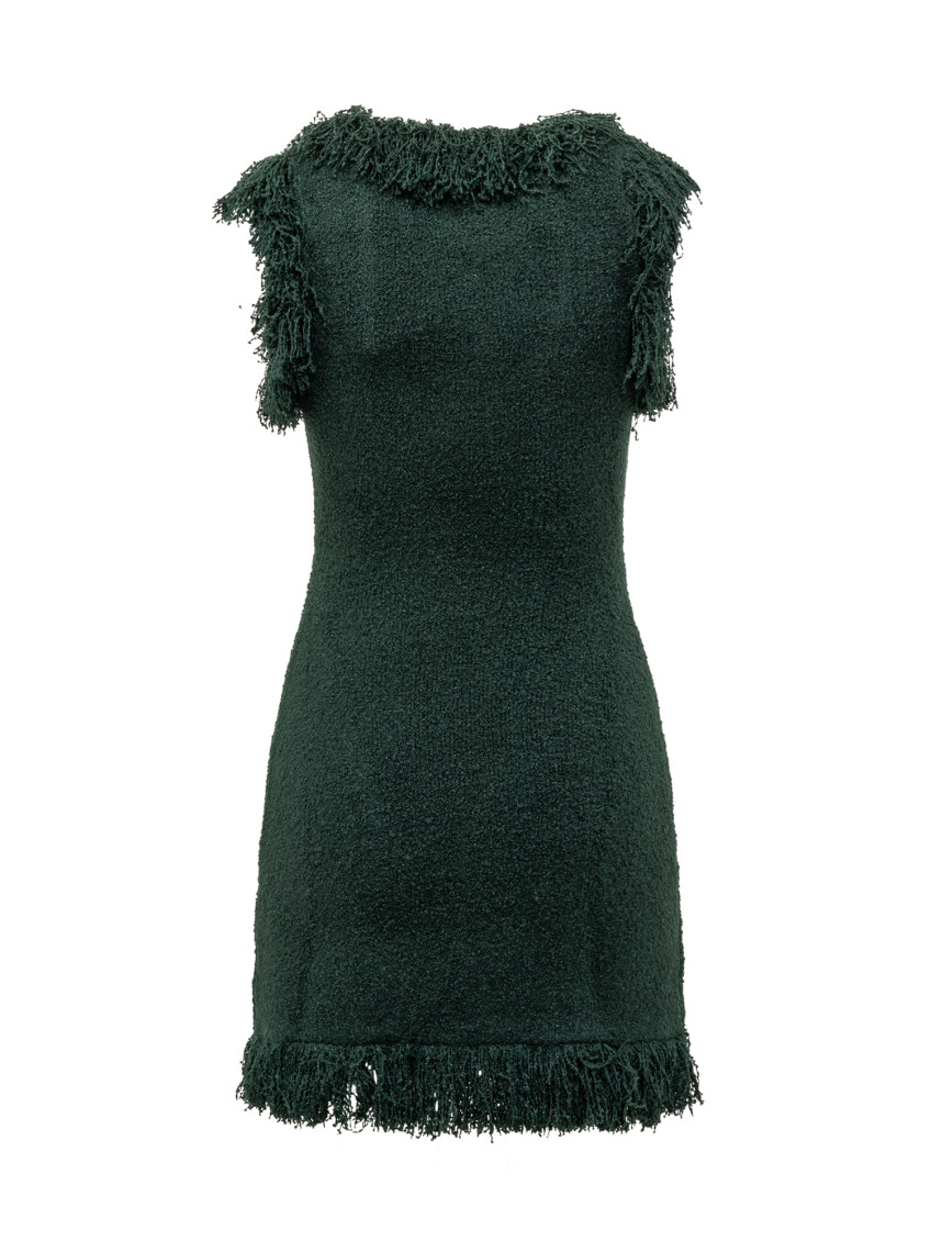 Green Textured Scoop Neck Mini Dress