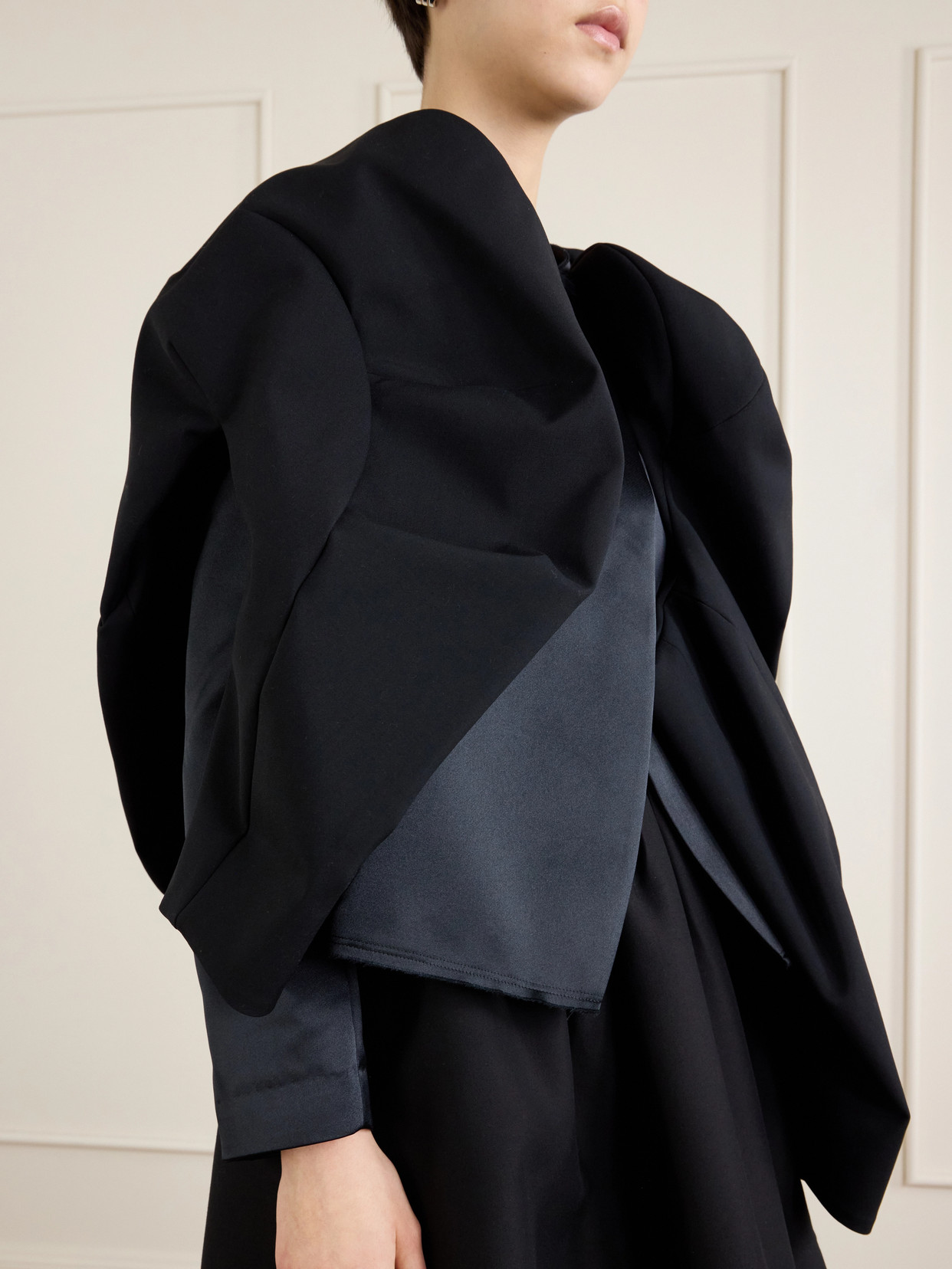 Wool And Satin-trimmed Crepe Jacket - Black