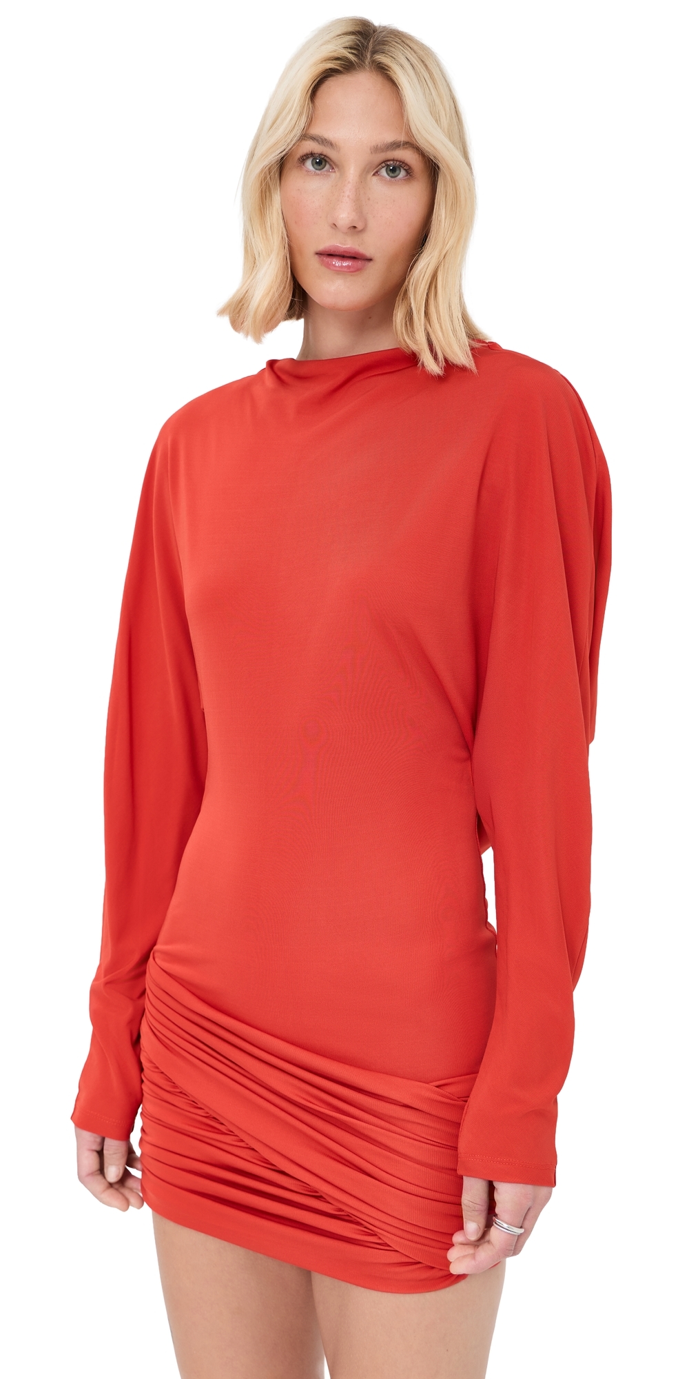 Luna Draped Jersey Mini Dress Tangerine