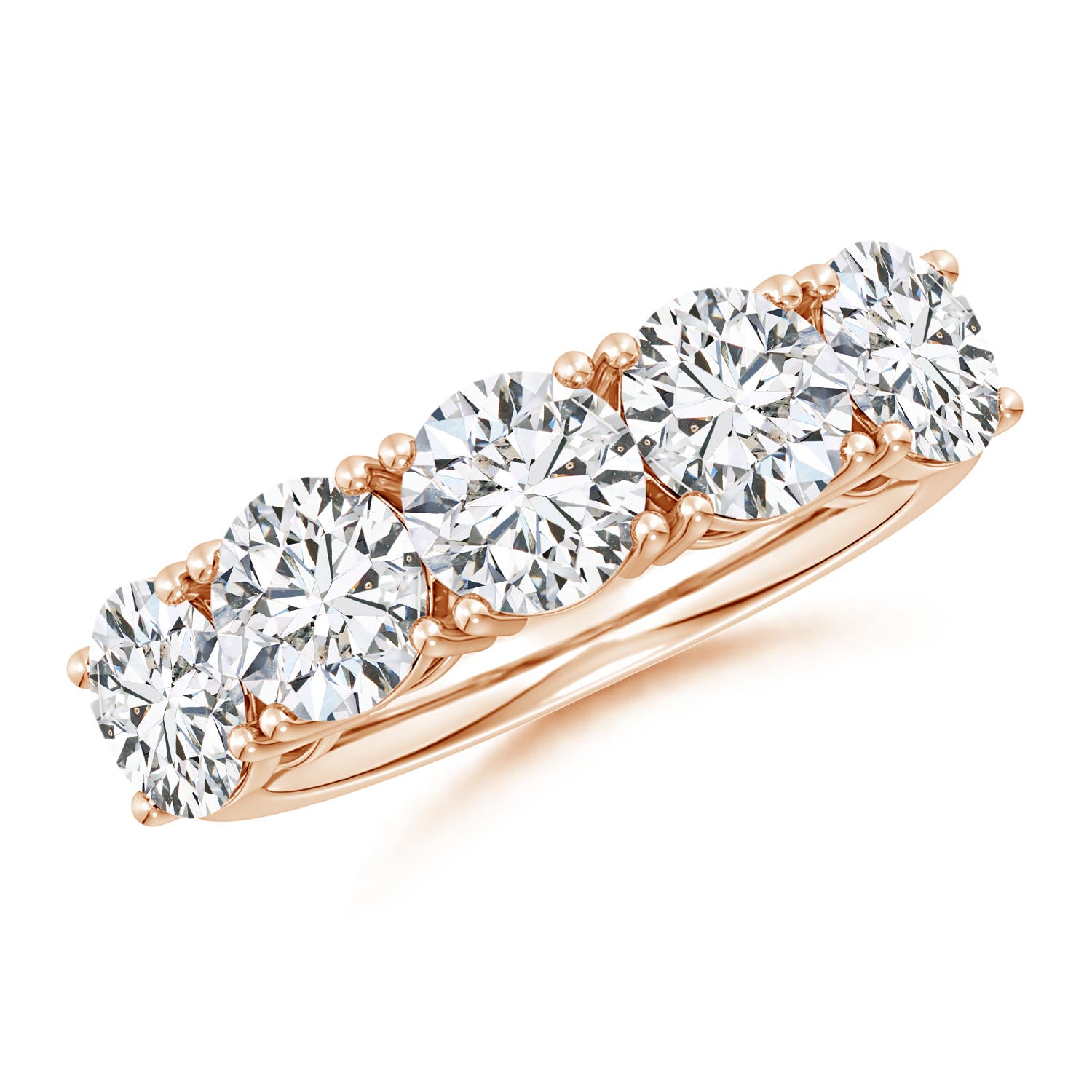 Angara 4.0 Carats Prong-Set Round Diamond Five Stone Wedding Ring in 14K Rose Gold