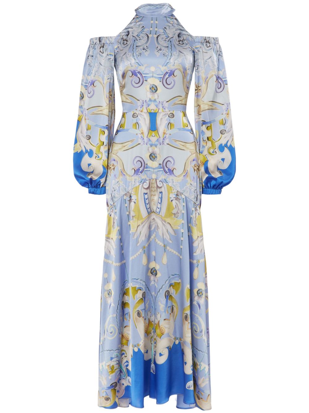 Carline-print cold shoulder dress - Blue