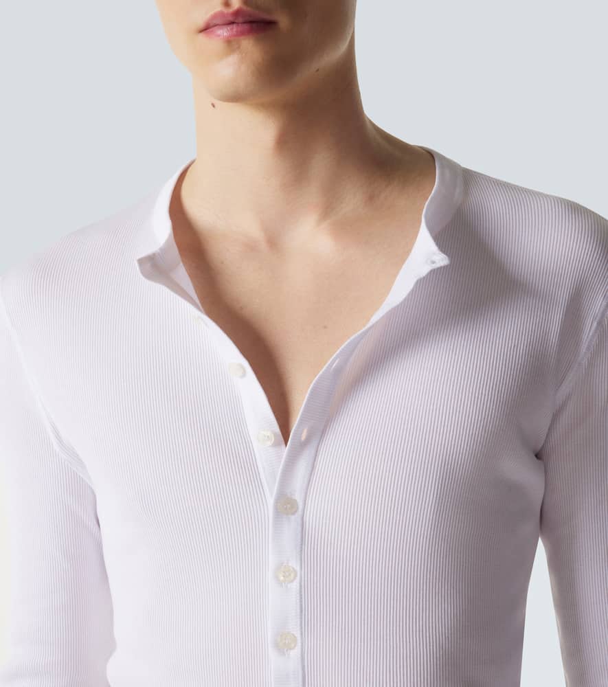 Ribbed-knit cotton Henley shirt