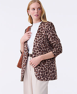 Ann Taylor The Longline Collarless Blazer in Animal Print