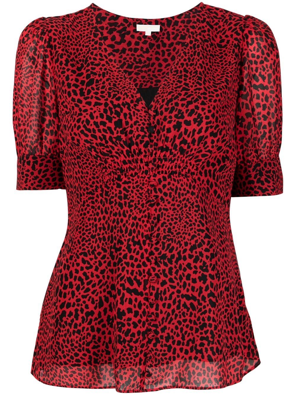 Leopard-print short-sleeve blouse - Red