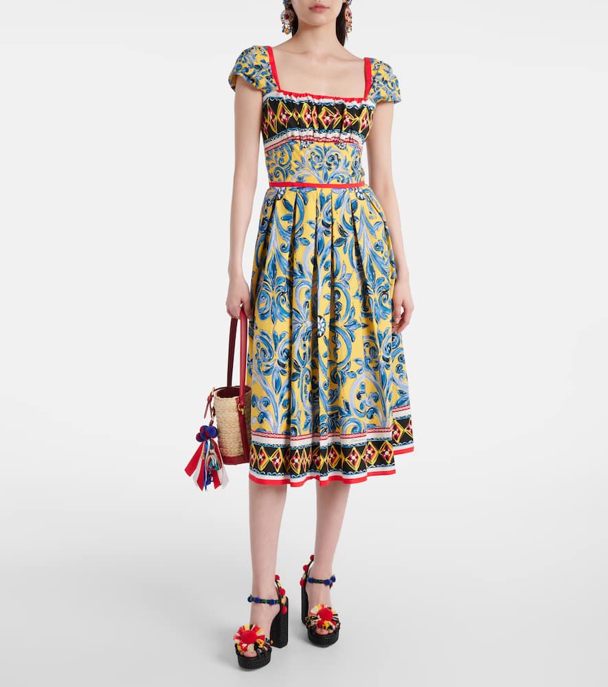 Pleated printed midi dress